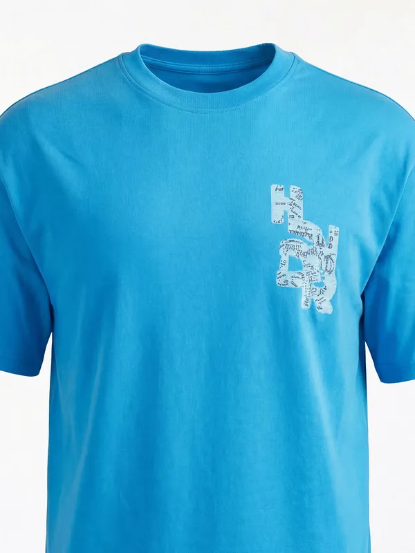 Highlander Men Blue Printed Round Neck T-Shirt