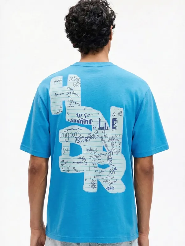 Highlander Men Blue Printed Round Neck T-Shirt