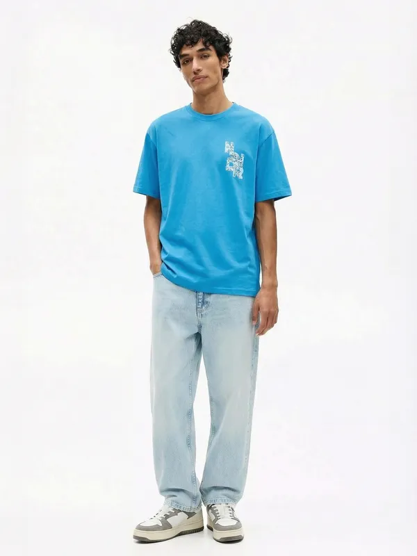 Highlander Men Blue Printed Round Neck T-Shirt