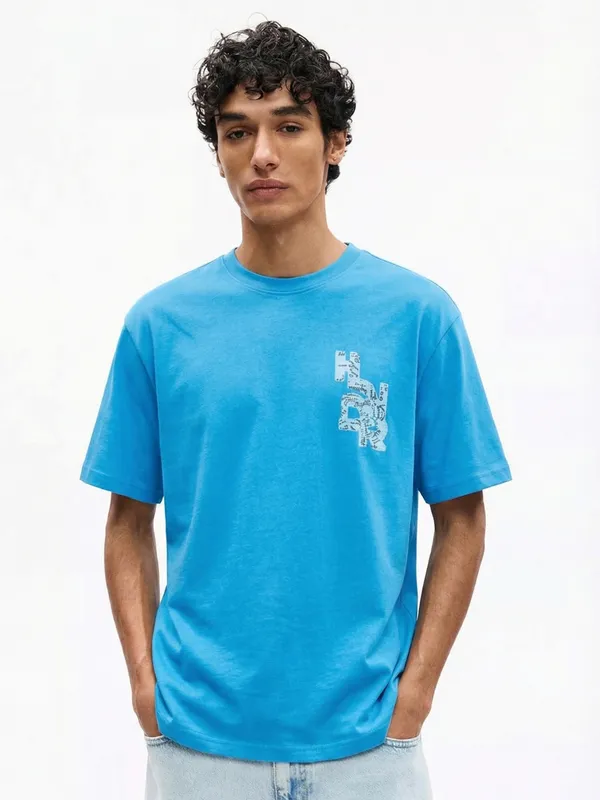 Highlander Men Blue Printed Round Neck T-Shirt
