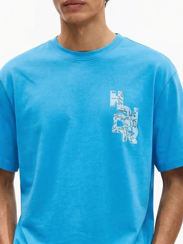 Highlander Men Blue Printed Round Neck T-Shirt