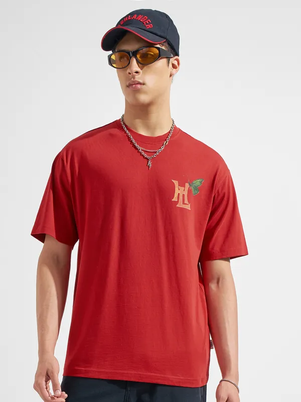 Highlander Men Red Printed Round Neck T-Shirt