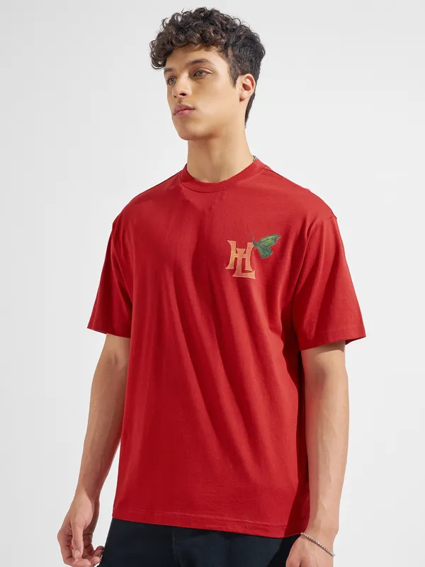 Highlander Men Red Printed Round Neck T-Shirt