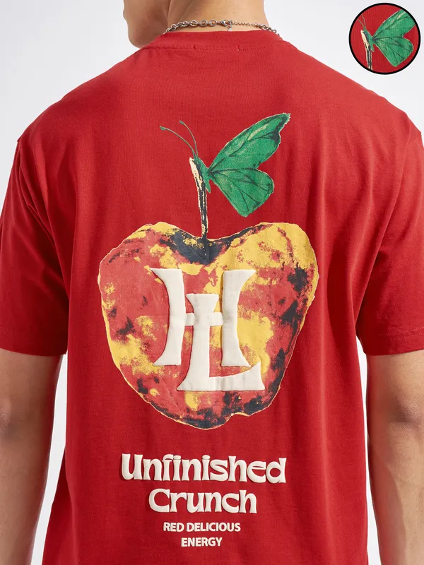 Highlander Men Red Printed Round Neck T-Shirt