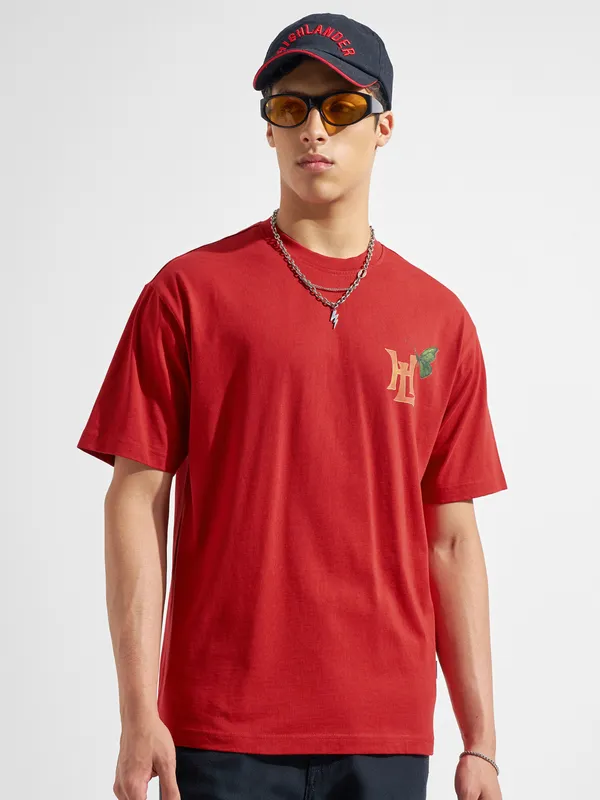 Highlander Men Red Printed Round Neck T-Shirt