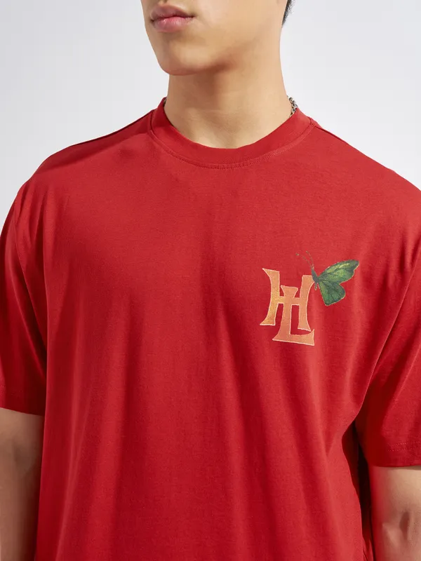 Highlander Men Red Printed Round Neck T-Shirt