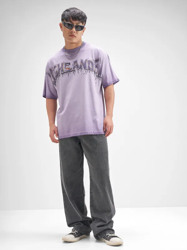 Highlander Men Purple Printed Round Neck T-Shirt