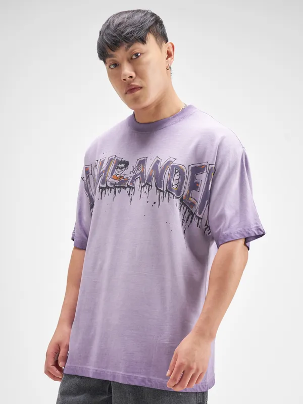Highlander Men Purple Printed Round Neck T-Shirt