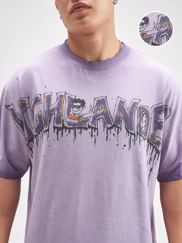 Highlander Men Purple Printed Round Neck T-Shirt