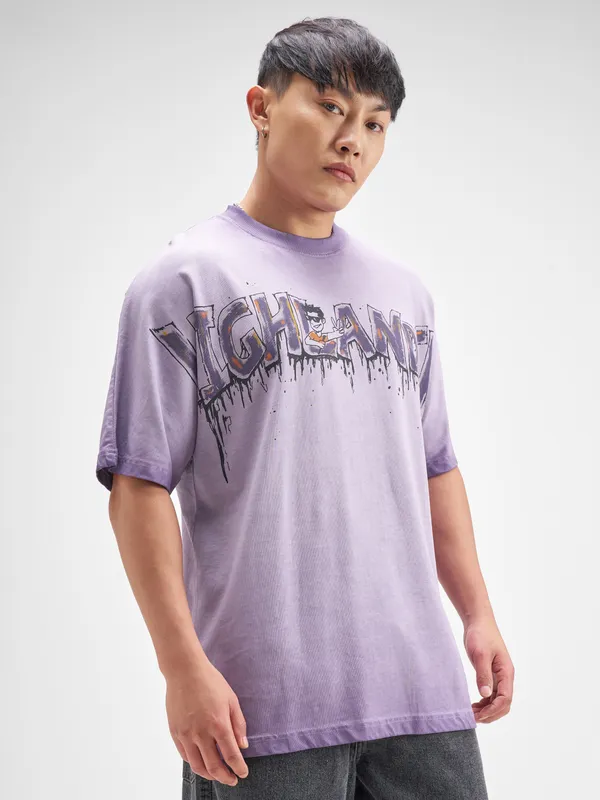 Highlander Men Purple Printed Round Neck T-Shirt
