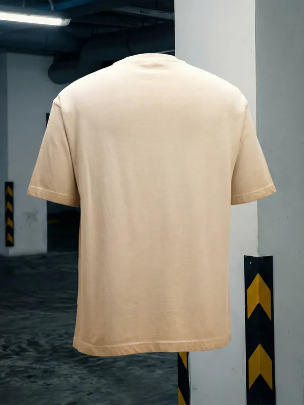 Highlander Men Tan Printed Round Neck T-Shirt