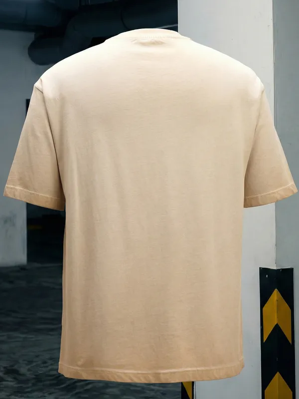 Highlander Men Tan Printed Round Neck T-Shirt