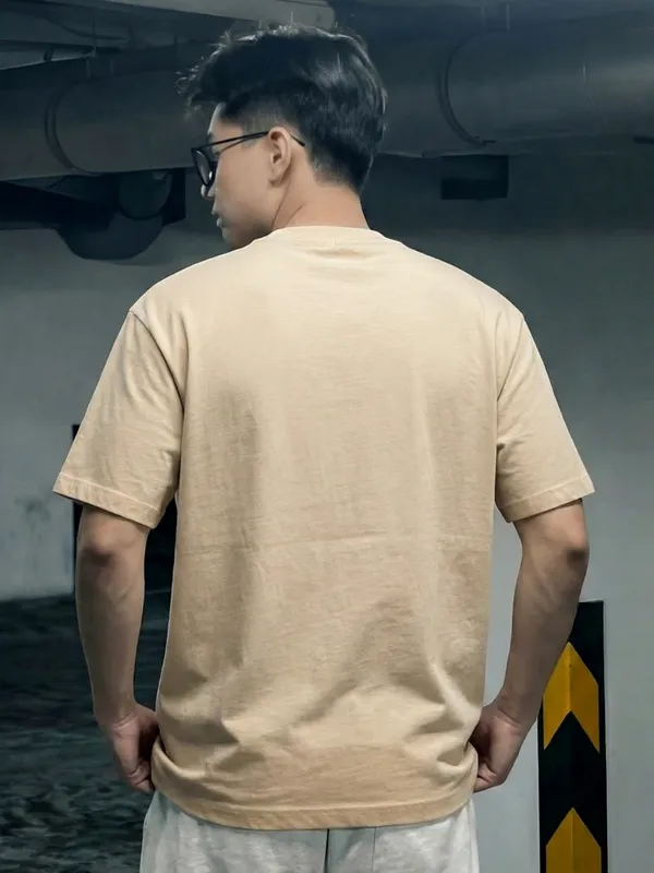 Highlander Men Tan Printed Round Neck T-Shirt