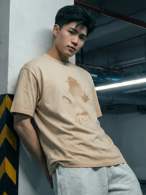 Highlander Men Tan Printed Round Neck T-Shirt