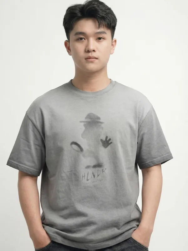 Highlander Men Grey Printed Round Neck T-Shirt