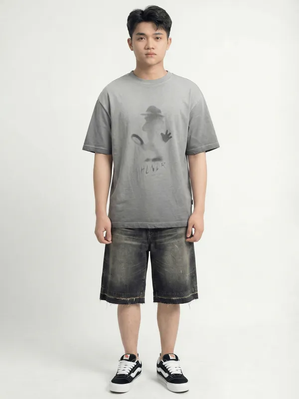 Highlander Men Grey Printed Round Neck T-Shirt