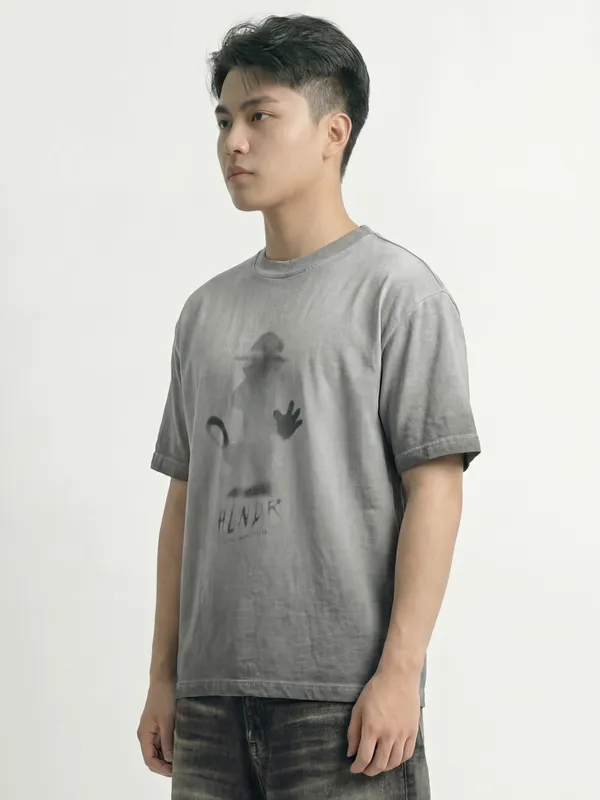 Highlander Men Grey Printed Round Neck T-Shirt