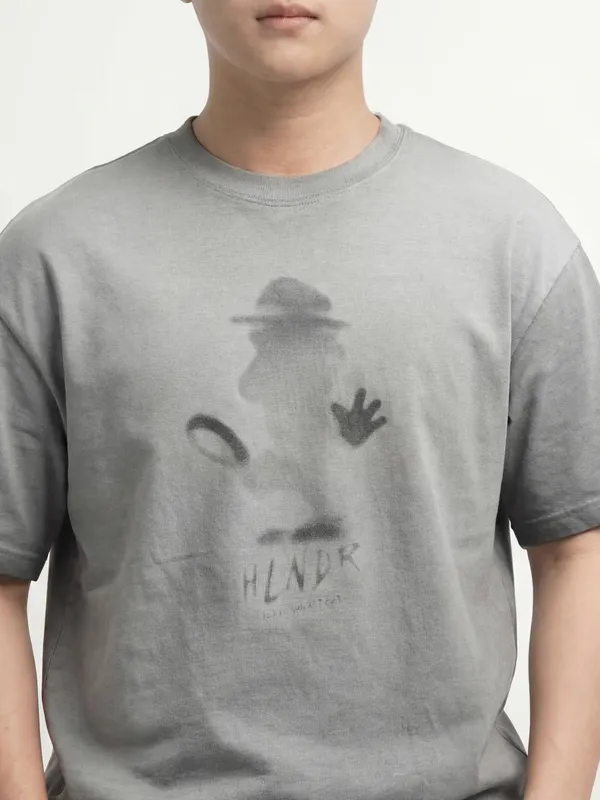 Highlander Men Grey Printed Round Neck T-Shirt