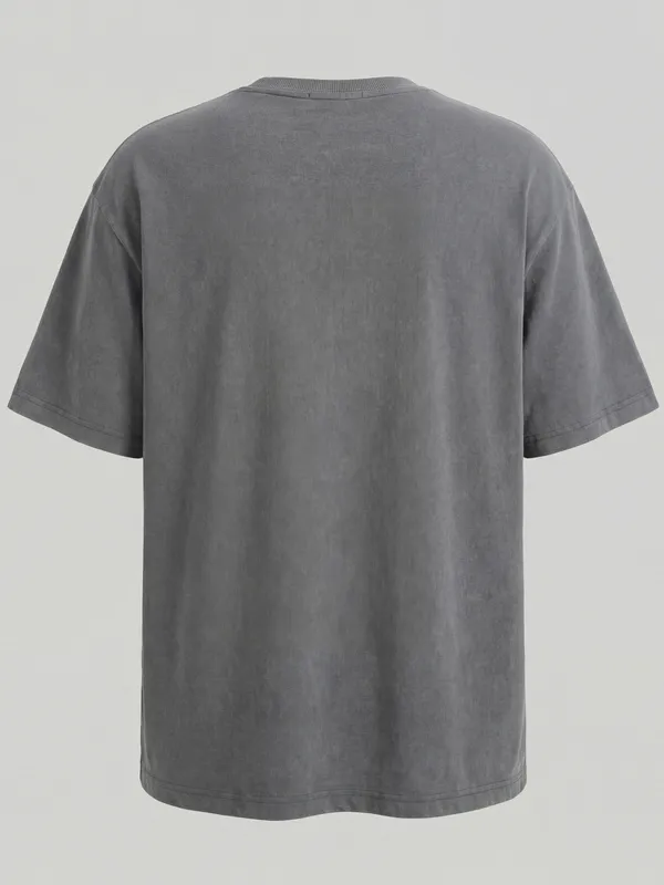 Highlander Men Grey Embroidered Round Neck T-Shirt