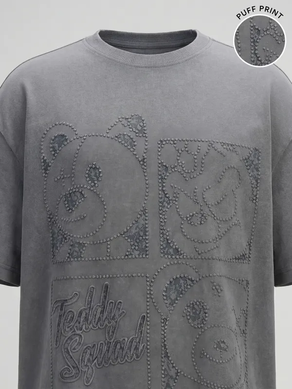 Highlander Men Grey Embroidered Round Neck T-Shirt