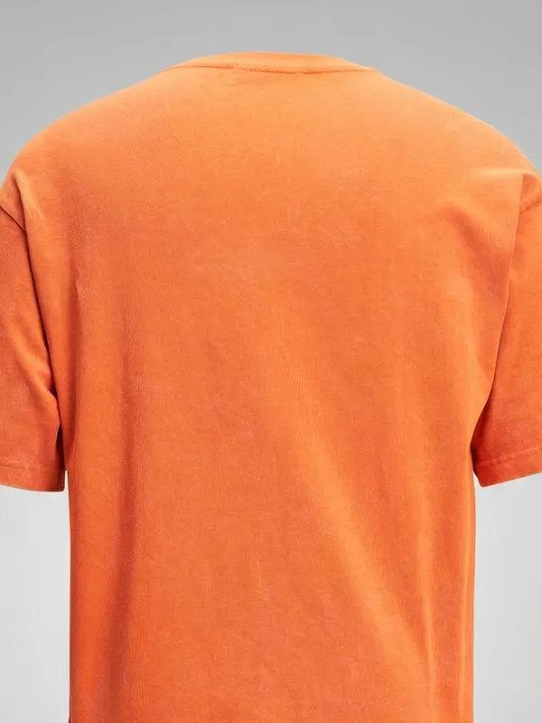 Highlander Men Orange Printed Round Neck T-Shirt
