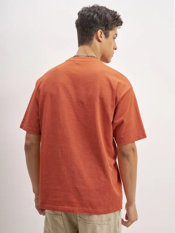 Highlander Men Orange Printed Round Neck T-Shirt