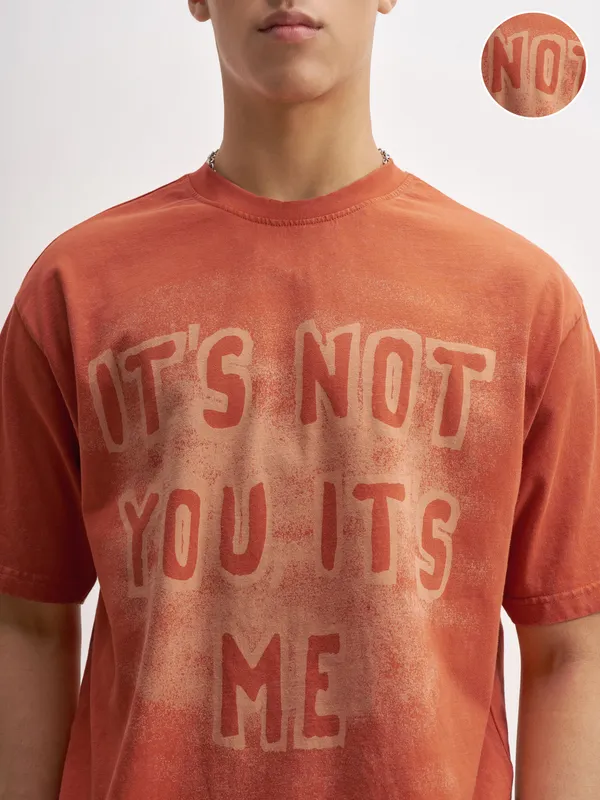 Highlander Men Orange Printed Round Neck T-Shirt