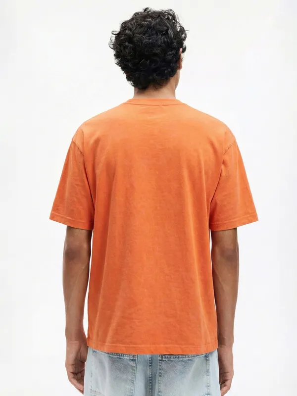 Highlander Men Orange Printed Round Neck T-Shirt
