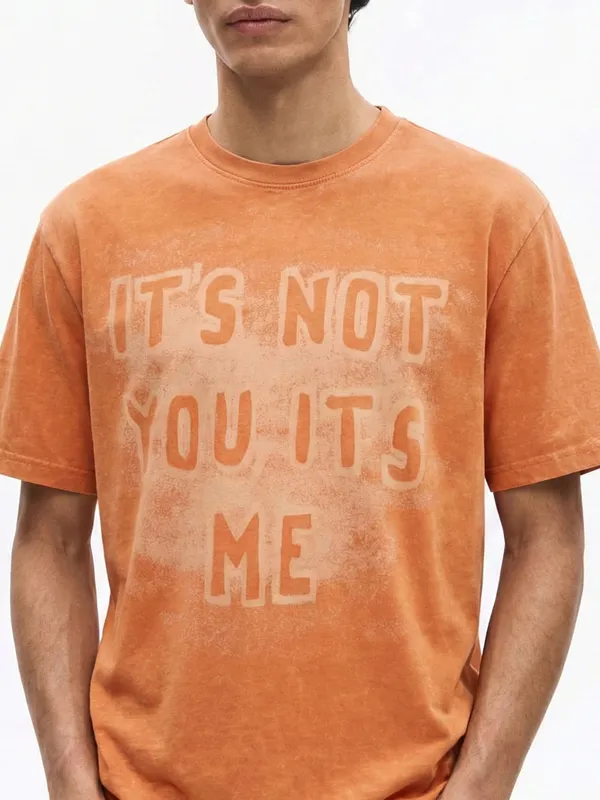 Highlander Men Orange Printed Round Neck T-Shirt