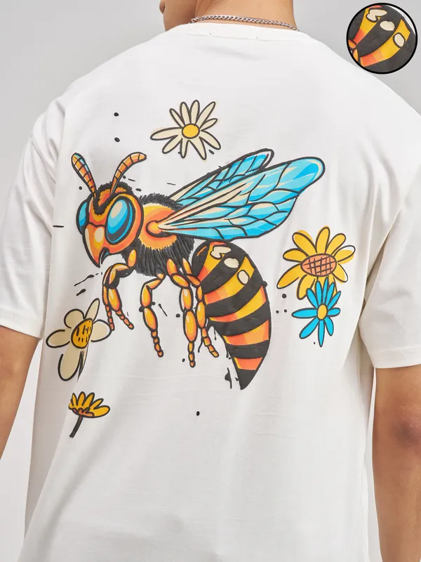 Highlander Men Off White Printed Round Neck T-Shirt