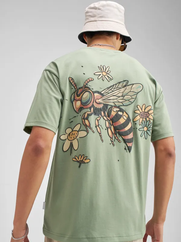 Highlander Men Olive Printed Round Neck T-Shirt