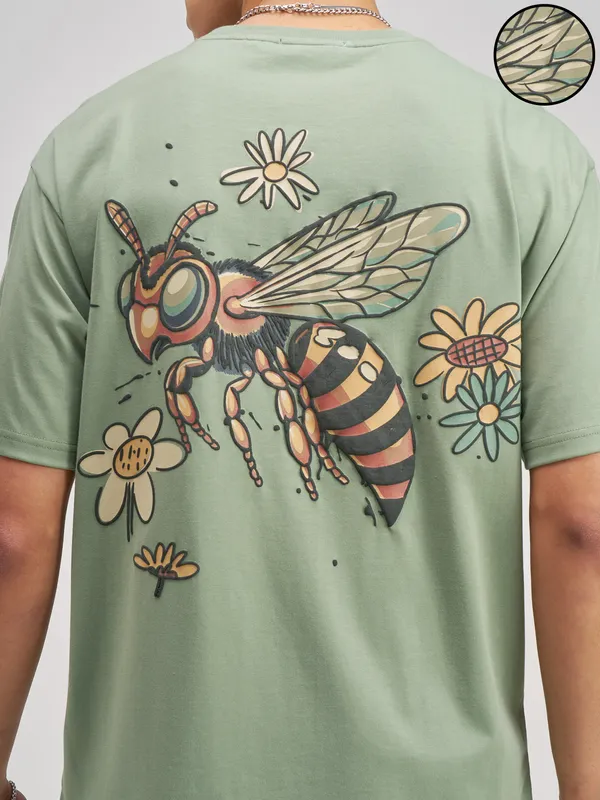 Highlander Men Olive Printed Round Neck T-Shirt