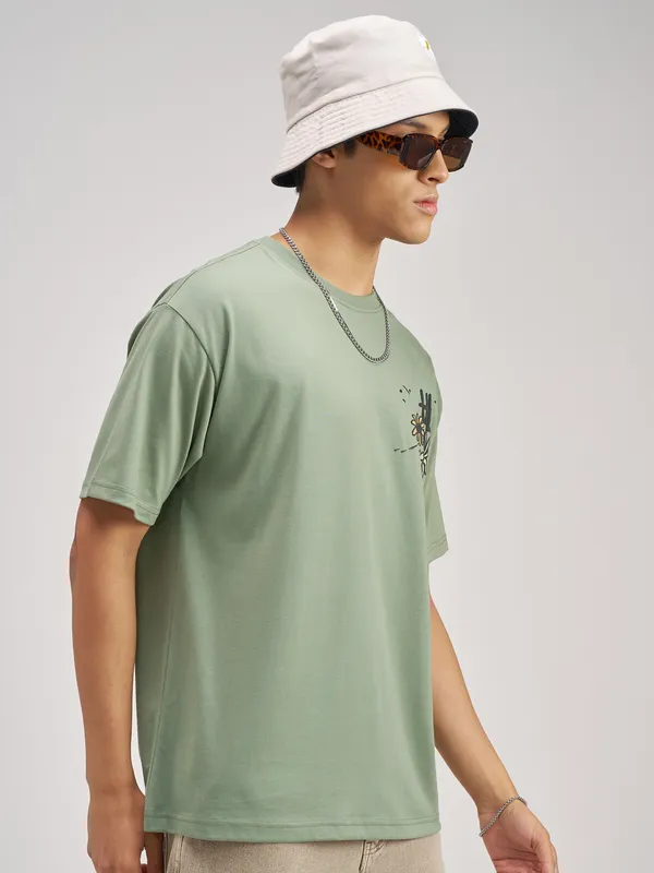 Highlander Men Olive Printed Round Neck T-Shirt