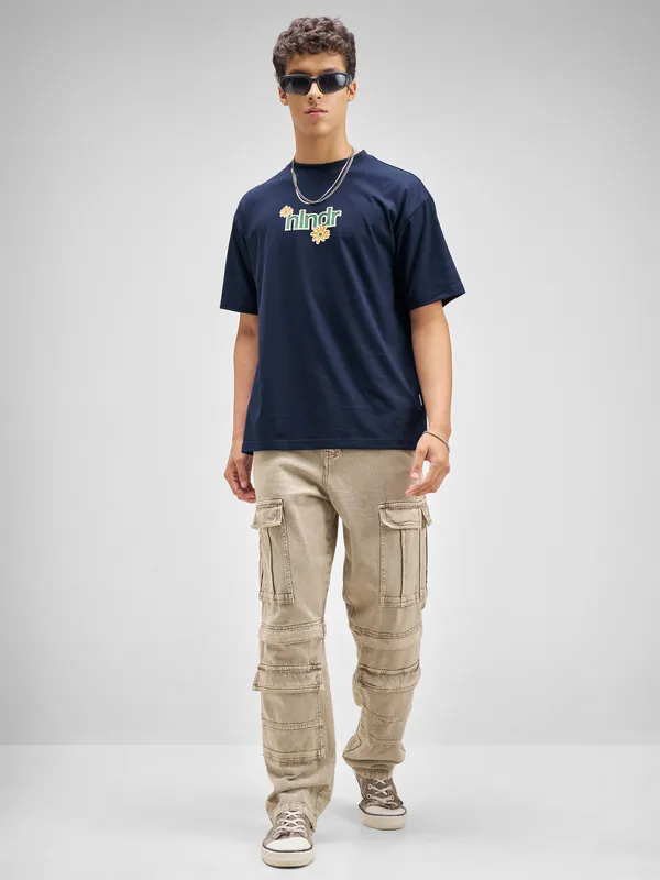 Highlander Men Navy Blue Printed Round Neck T-Shirt