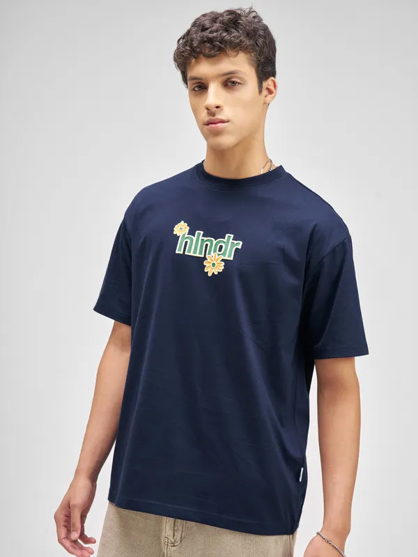 Highlander Men Navy Blue Printed Round Neck T-Shirt