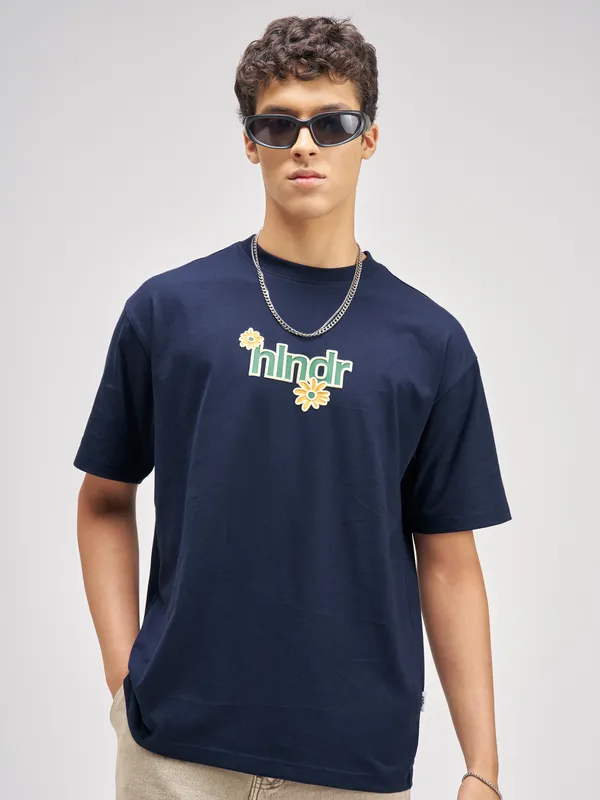 Highlander Men Navy Blue Printed Round Neck T-Shirt