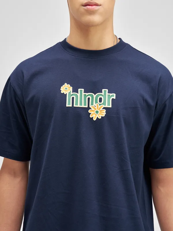 Highlander Men Navy Blue Printed Round Neck T-Shirt