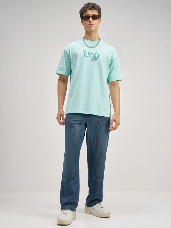 Highlander Men Blue Printed Round Neck T-Shirt