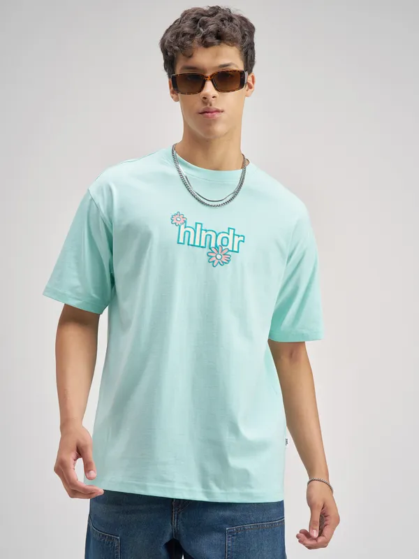 Highlander Men Blue Printed Round Neck T-Shirt