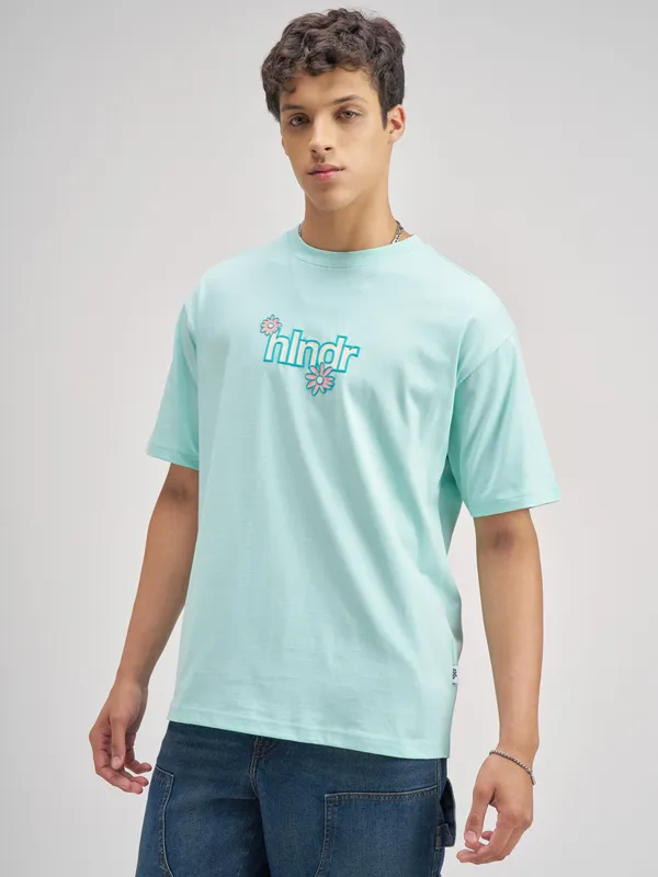 Highlander Men Blue Printed Round Neck T-Shirt