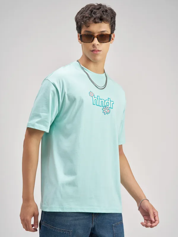 Highlander Men Blue Printed Round Neck T-Shirt