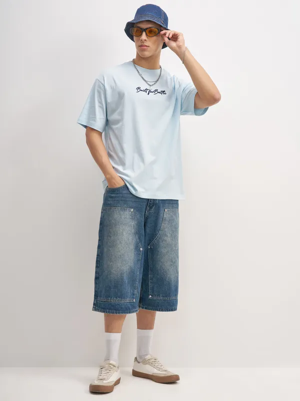 Highlander Men Blue Printed Round Neck  T-Shirt