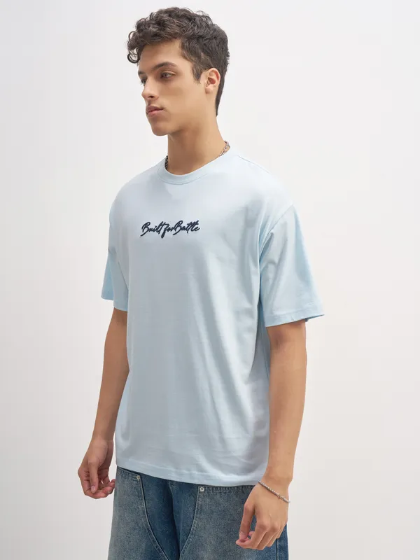 Highlander Men Blue Printed Round Neck  T-Shirt