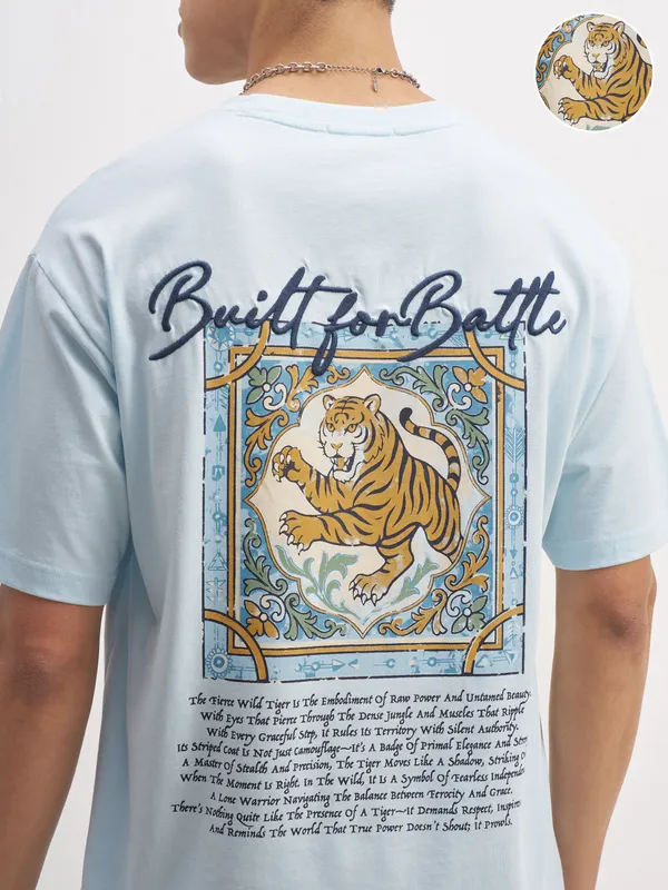 Highlander Men Blue Printed Round Neck  T-Shirt