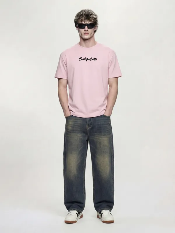 Highlander Men Pink Printed Round Neck  T-Shirt