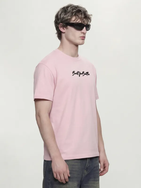 Highlander Men Pink Printed Round Neck  T-Shirt