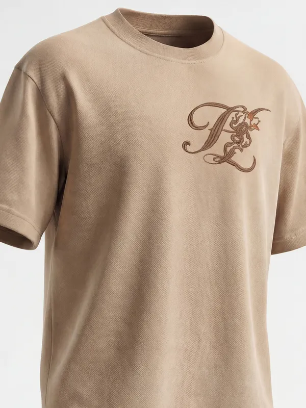 Highlander Men Tan Printed Round Neck T-Shirt