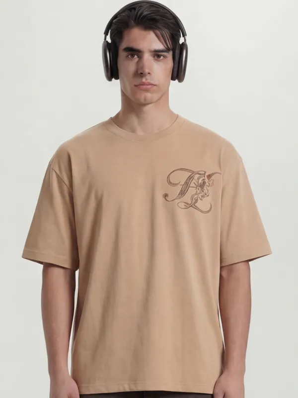 Highlander Men Tan Printed Round Neck T-Shirt