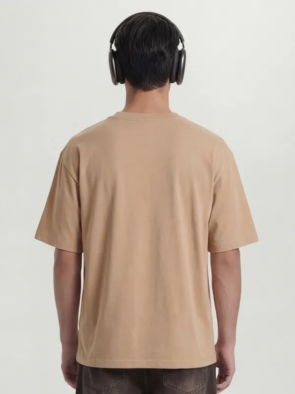 Highlander Men Tan Printed Round Neck T-Shirt