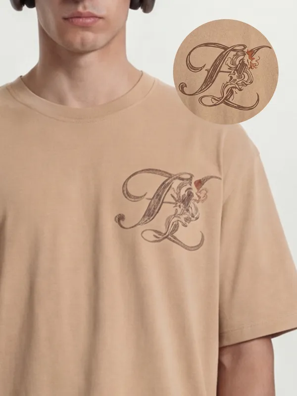 Highlander Men Tan Printed Round Neck T-Shirt